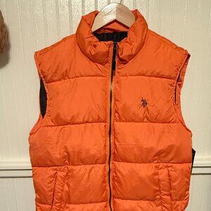U.S. Polo Assn Orange Full Zip Puffer Vest Sz M w/Polo player Logo